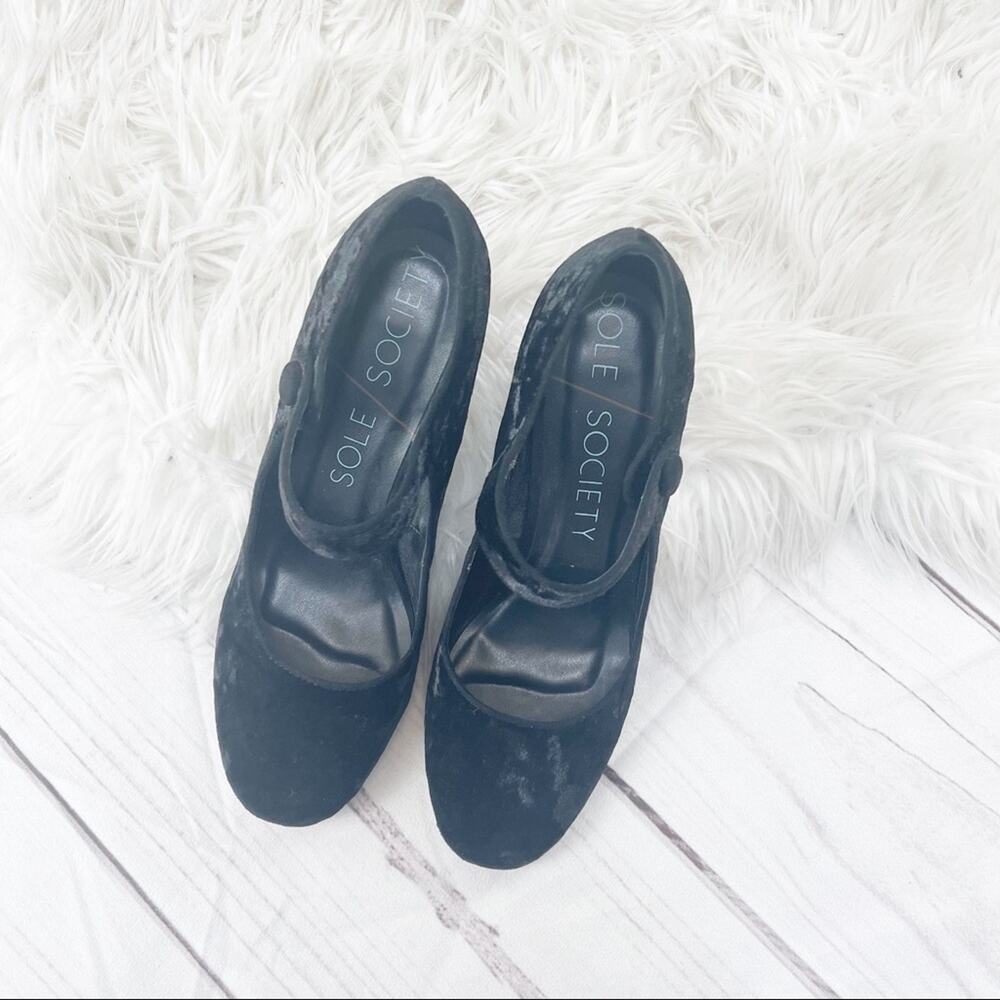 Sole Society Women's Cosima Black‎ Crushed Velvet Mary Jane Heels Y2K Size 8.5 - Picture 2 of 6